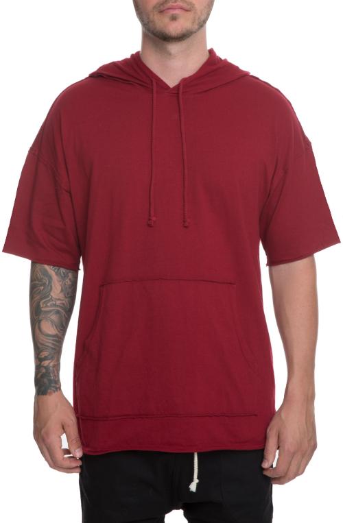 The Dropoff Pull over Short Sleeve Hoodie in Burgundy