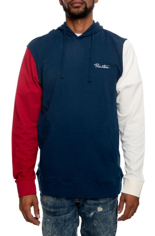 Sleeve Block Pique Hoodie in Navy