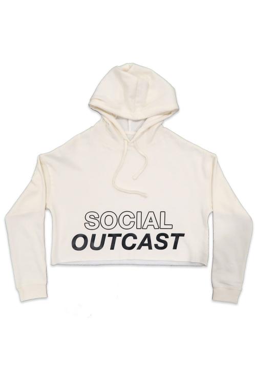 Social Outcast Crop Hoodie in Bone and Black