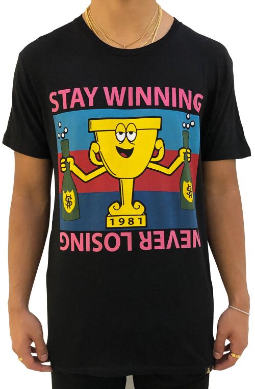 Stay Winning Never Losing Trophy Black Tee