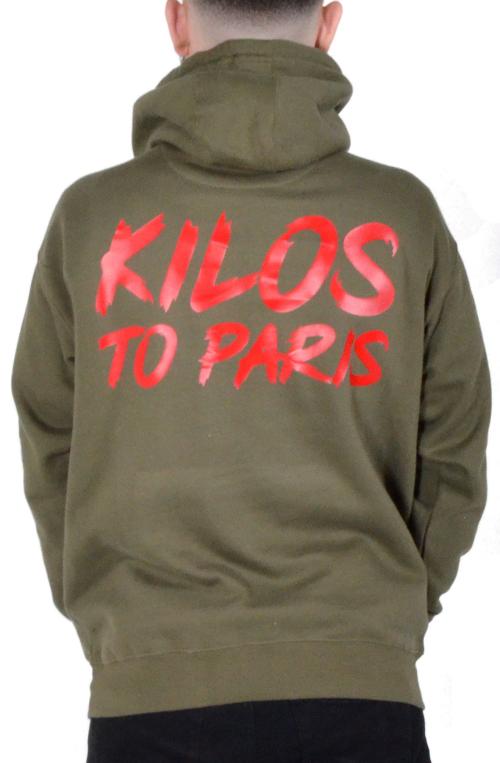 Kilos To Paris Hoodie in Olive and Red