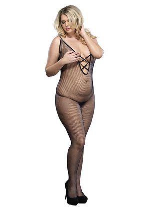 Plus Size V Back F/N Bdystkng W/Lace Up in BLACK