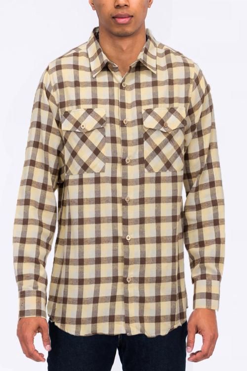 Unisex Full Checkered Plaid Long Sleeve Flannel