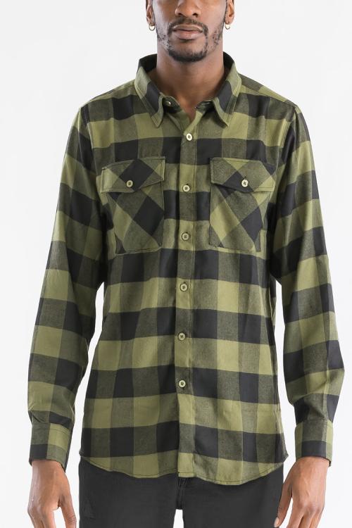 Mens Long Checkered Flannel Shirt
