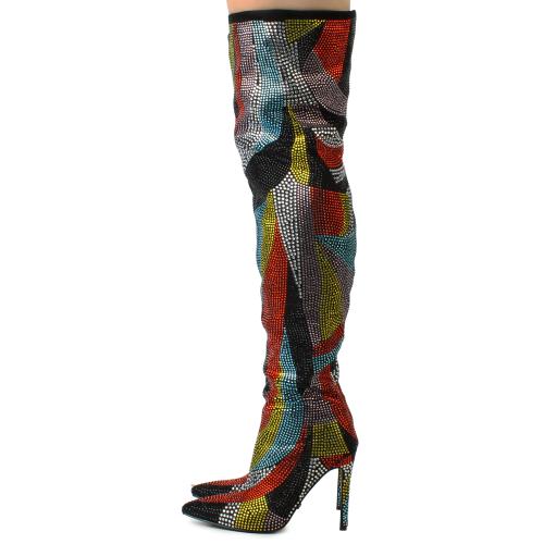 Glamorous-Multi Crystal Thigh High Stiletto Boot