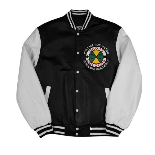 Cross Colours Do Baseball Leather Jacket - Black/White