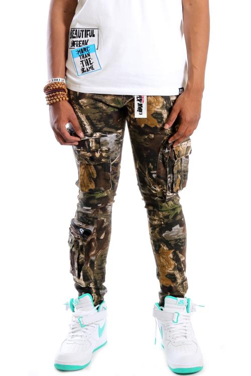 LOGAN Men's premium twill forest camo pattern cargo pants.