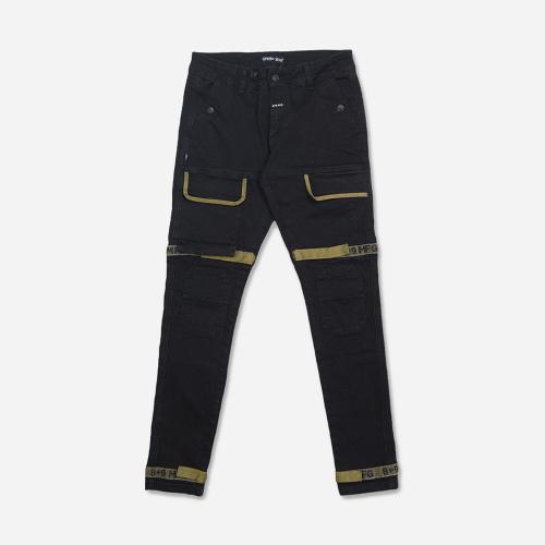 Strapped Up Slim Jet Black Denim Olive Straps