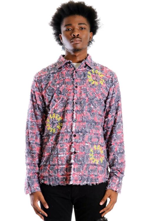 KONA Men's ripped & repaired button down shirt