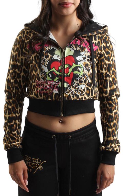 Sacred Heart Leopard Crop Zip Hoodie