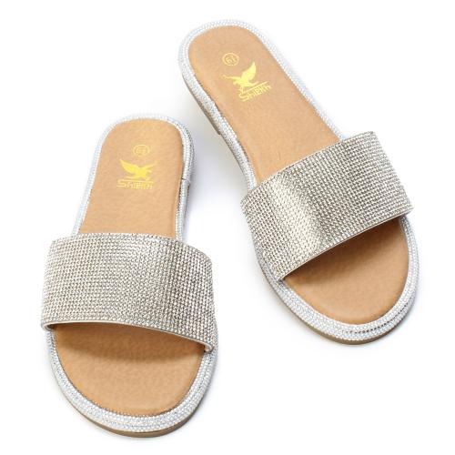 Zoe-1 Rhinestone Flat Sandal