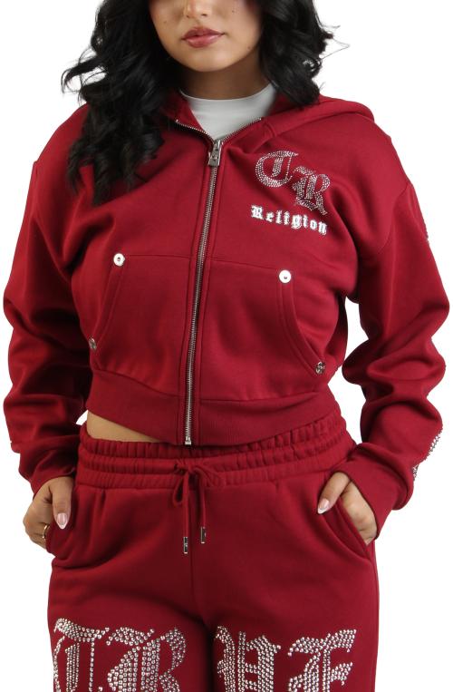 Crystal Logo Cropped Zip-Up Hoodie