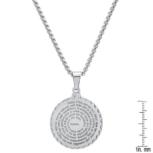 Stainless Steel Notre Pere French Prayer Round Pendant