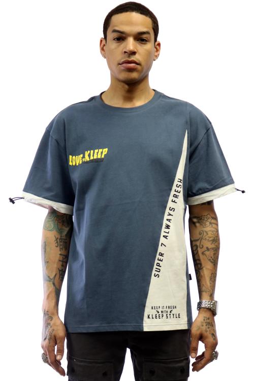 STELLAR Men's graphic print with cut&sew navy cotton short sleeve tee