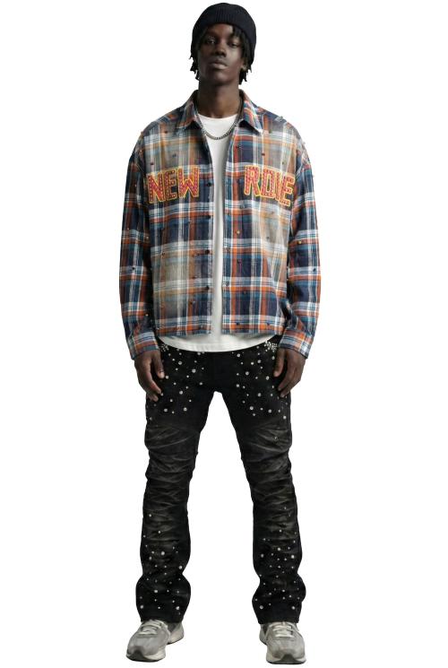 SUIFU Long Sleeve Washed Flannel Crop Top Button Down Shirt