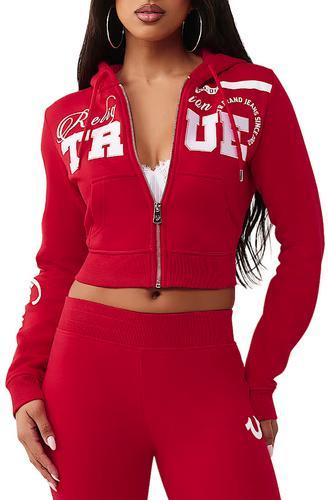 Embroidered Shrunken Zip-Up Hoodie