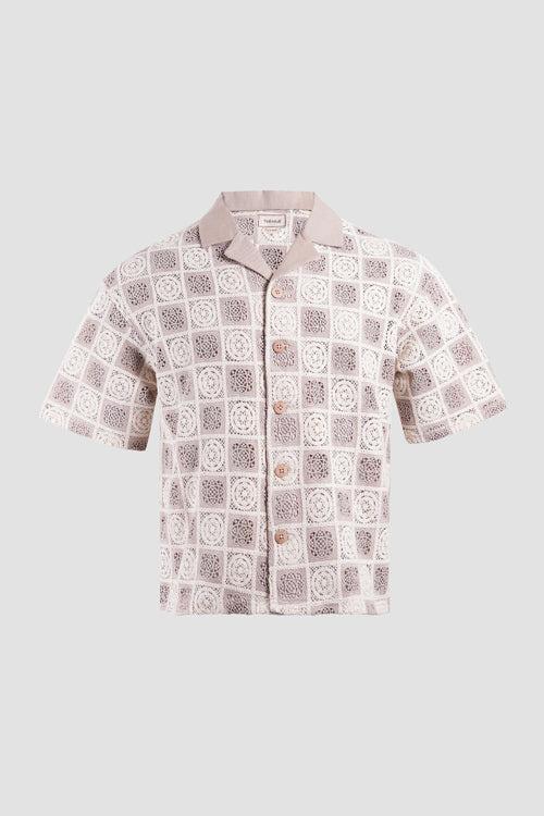 Flower Pattern Crochet Button Up Shirt