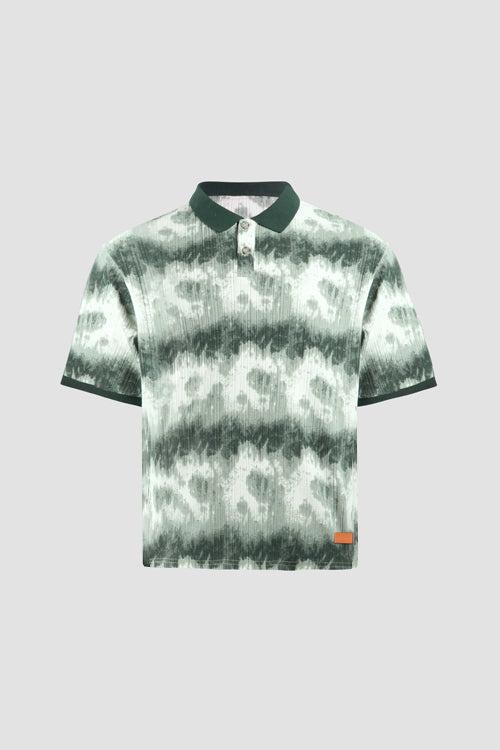 Cloud Pattern Short-Sleeve Knit Polo Shirt