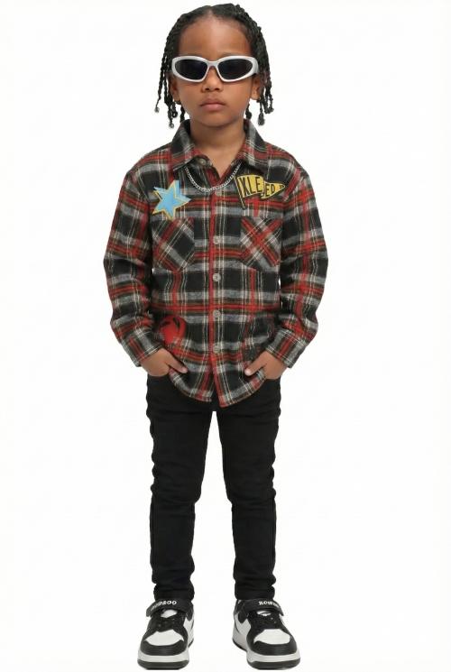MALLARD Kid's Premium Mid-weight Flannel Shirt With Heavy Embroidery Works, Patch Work & Print Effects
