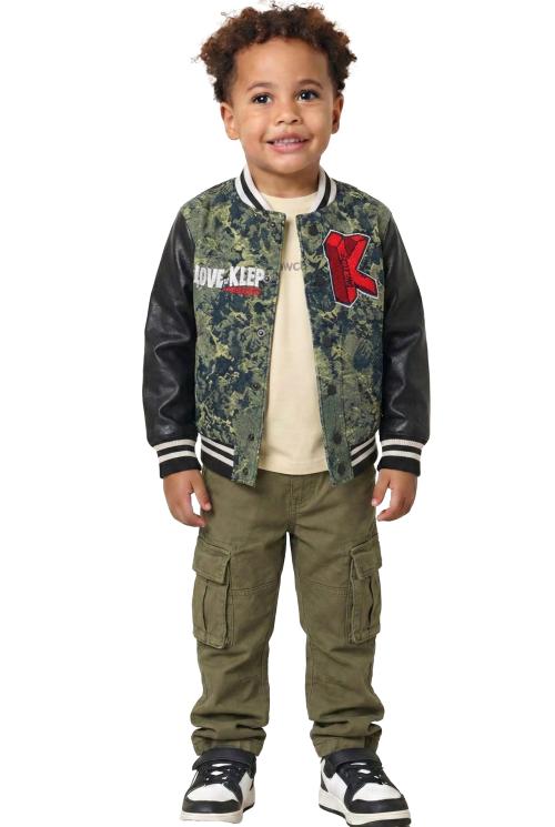 ROBIN Kid's Jacquard body with faux leather sleeve varsity jacket