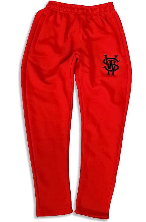 Stay Winning Red Open End Embroidered Sweats