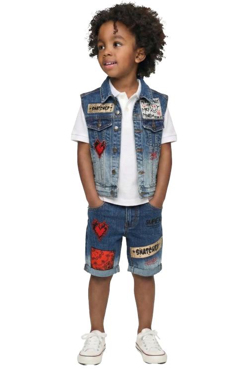 Tyrion Kid's Premium Washed Denim Vest Jacket only