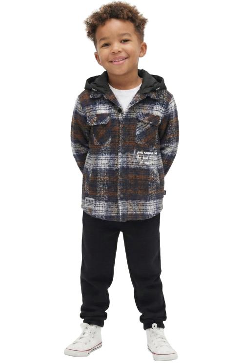REYNA Kid's Oversize Flannel outer shirket with detachable padded cire hood