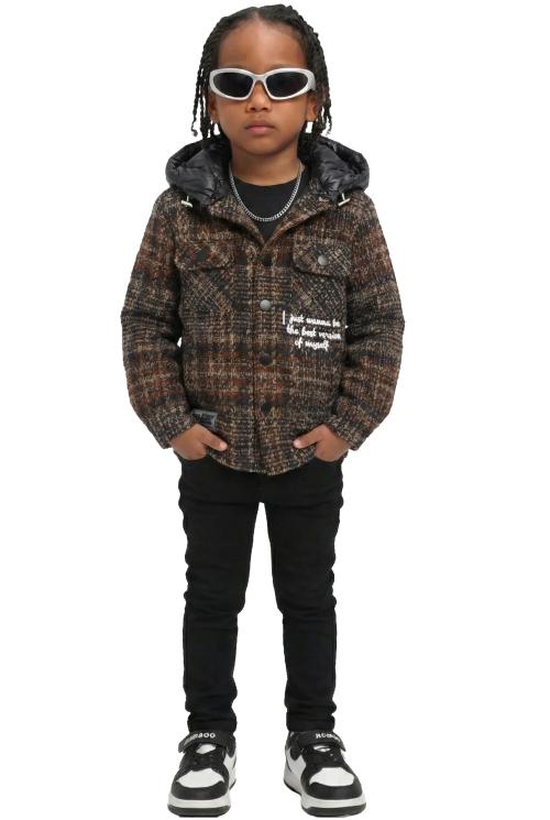 AVRY Kid's Oversize Flannel outer shirket with detachable padded cire hood