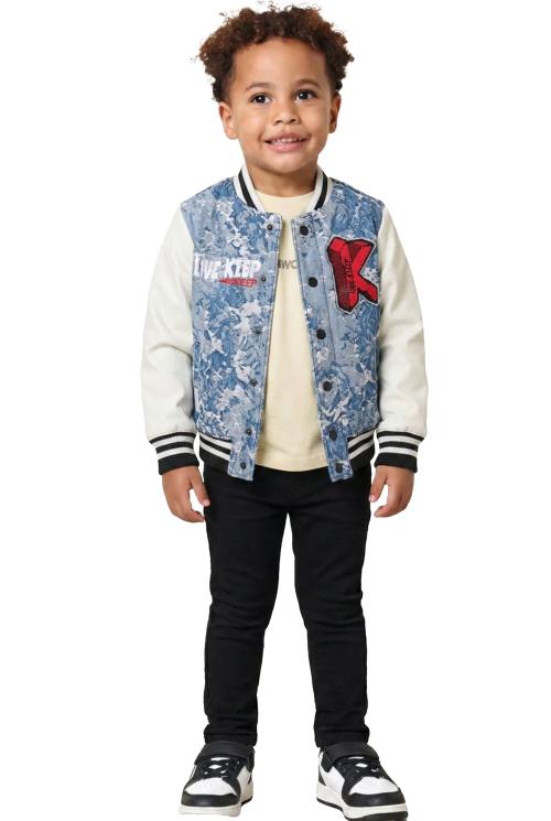 FLEX Kid's Jacquard Body With Faux Leather Sleeve Varsity Jacket