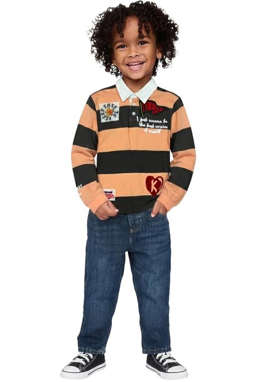 SEPIA Kid's Long Sleeve Polo Shirt With Heavy Print Effects & Patch Works
