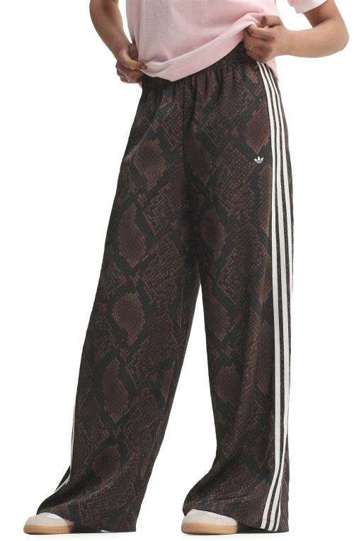 Satin Snake Print Wide Leg Track Pants
