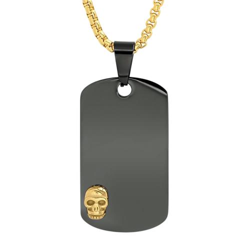 Hematite & Mini Gold Skull Dog Tag